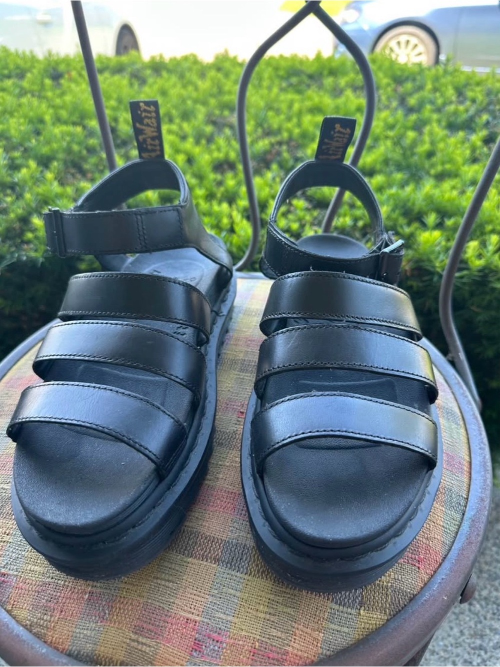 Dr. Martens Black Leather Triple-Strap Platform Sandals